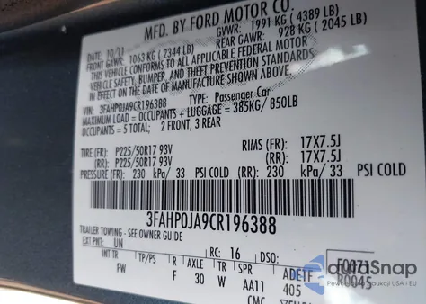 2012 Ford Fusion Sel from USA, damaged, VIN 3FAHP0JA9CR196388